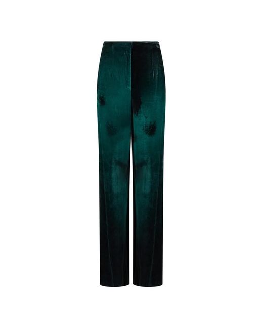 Alberta Ferretti Green Velvelt-Effect Straight Trousers
