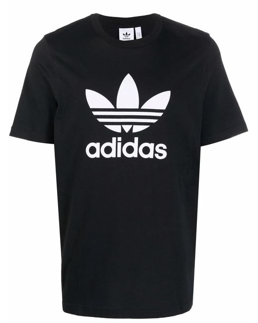 Adidas Black Trefoil Logo-Print Cotton T-Shirt for men