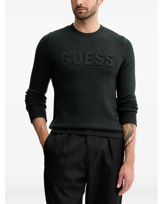 Guess Black Logo Crew-Neck Sweater for men