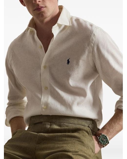 Polo Ralph Lauren White Polo Pony Long-Sleeved Shirt for men