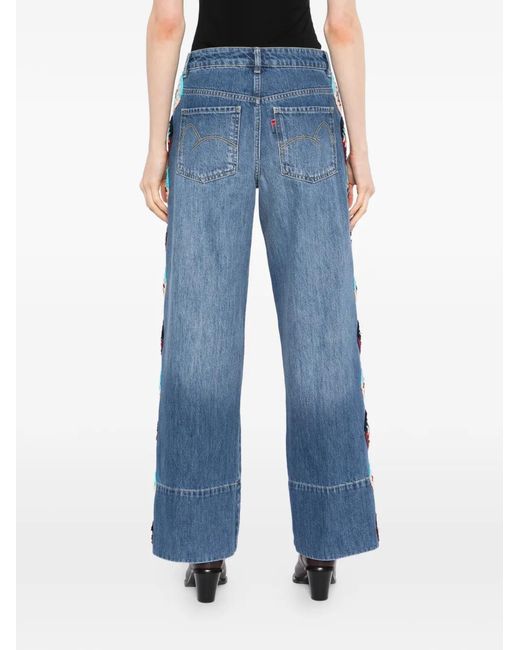 Farm Rio Blue Crochet-Embellished Jeans