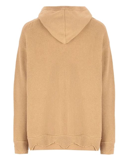 Laneus Natural Hooded Ribbed Knit Sweater for men