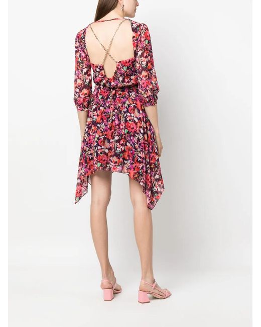 Patrizia Pepe Red Floral-Print Belted Short Dress