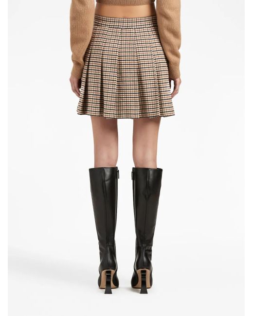 Palm Angels Natural Check-Pattern Pleated Miniskirt