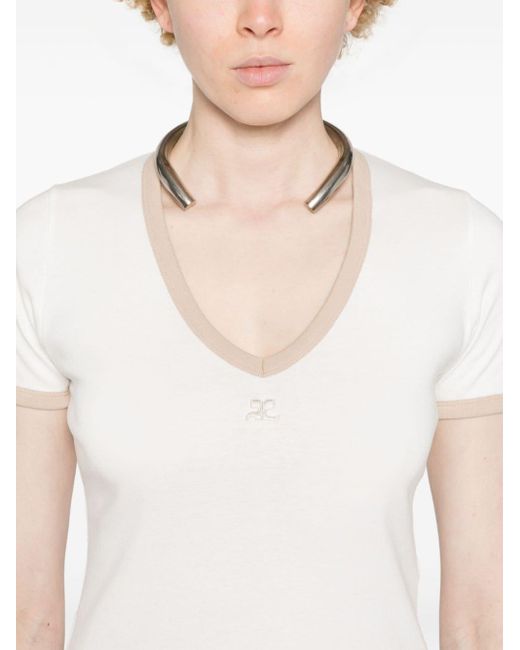 Courreges White Contrast-neck Cotton T-shirt - Women's - Cotton
