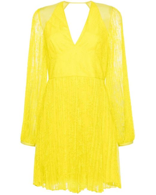 Vestido corto con encaje floral Twin Set de color Yellow