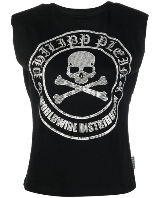 T-Shirt À Logo Orné De Cristal Philipp Plein en coloris Black