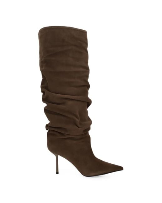 Le Silla Brown Bella Ruched-Shaft Pointed-Toe Boots