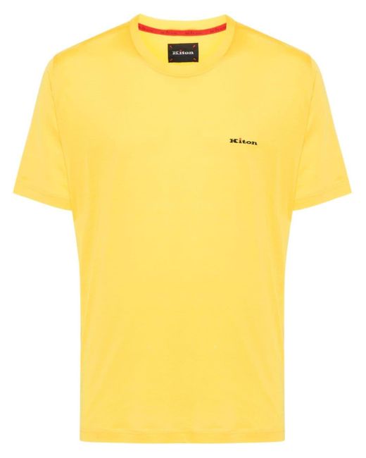 Kiton Yellow Embroidered-logo Cotton T-shirt for men