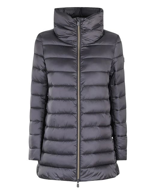 Save The Duck Gray Lydia Funnel-Neck Padded Jacket