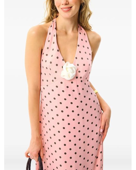Sleeper Pink Jardin Polka-Dot Halterneck Midi Dress