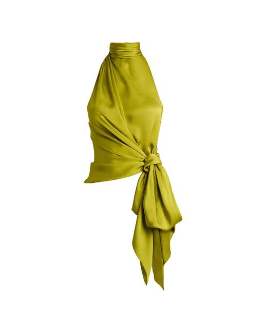 Balmain Yellow Open-Back Silk Chiffon Top