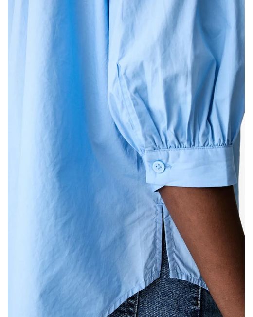Marc O' Polo Blue Gathered-Detail Button-Up Blouse