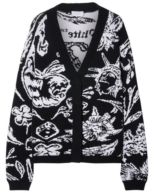 Off-White c/o Virgil Abloh Black Tattoo Graphic-pattern Cotton-blend Cardigan