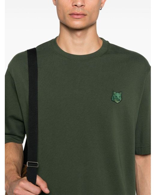 Maison Kitsuné Green T Shirt With A Bold Fox Head Patch for men