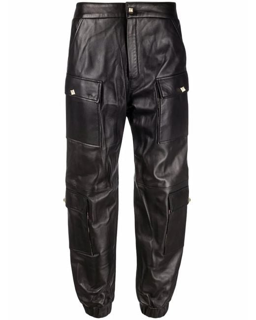 Philipp Plein Black Leather Jogging Trousers