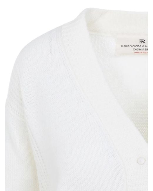 Ermanno Scervino White Lace-Trim Cashmere Cardigan