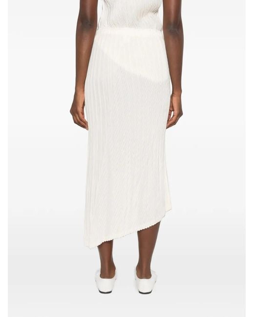 Issey Miyake White Unfurling Pleats Asymmetric Midi Skirt