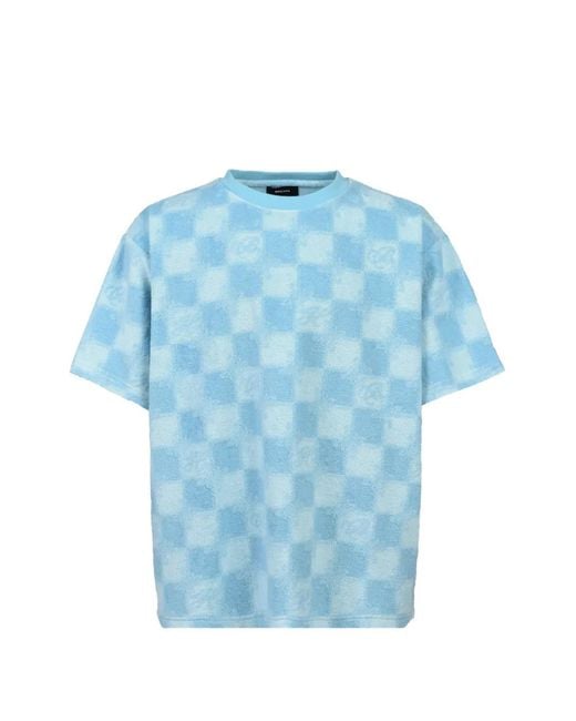 BREATH Blue Checkerboard-Pattern Terry-Cloth T-Shirt for men