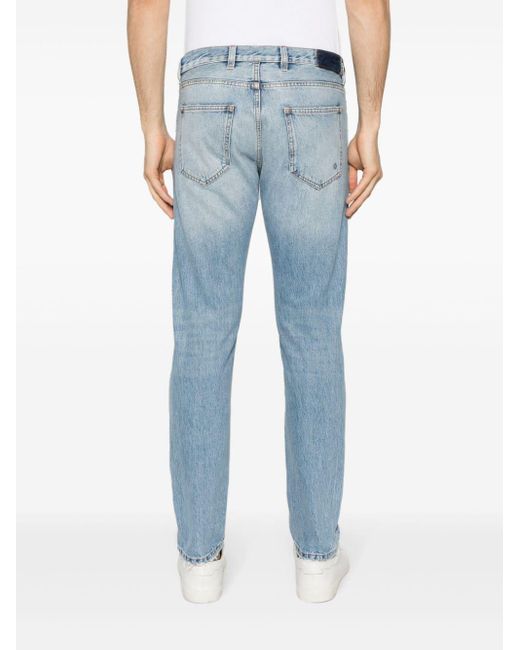Eleventy Blue Distressed Tapered-leg Jeans for men