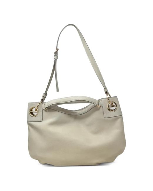 Borbonese White Medium London Leather Shoulder Bag