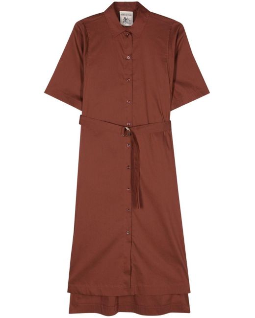 Semicouture Red Belted Poplin Shirtdress