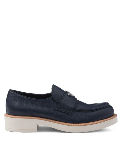 Prada Blue Triangle-logo Leather Loafers for men