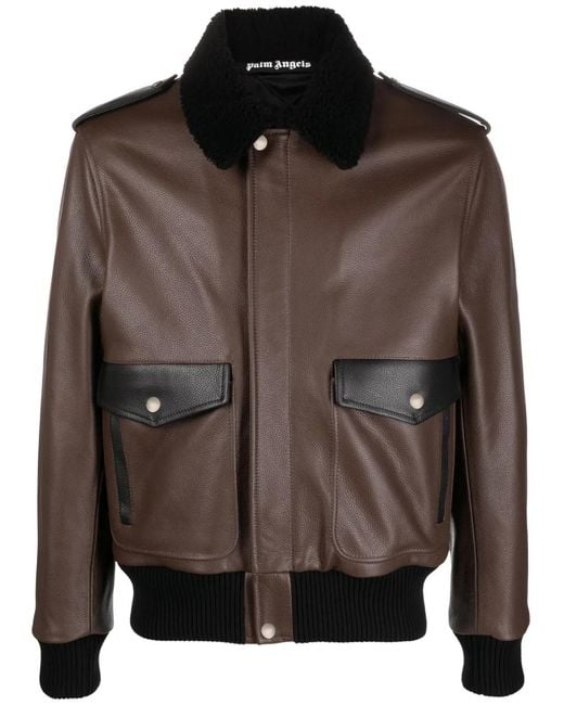 Palm Angels Brown Racing Aviator Leather Jacket