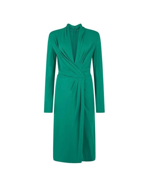 Alberta Ferretti Green Gathered Long-Sleeve Midi Dress