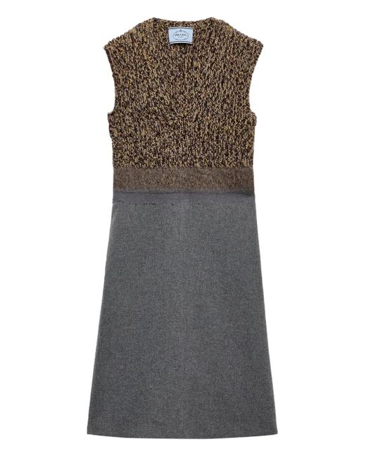Prada Brown Fur-Collar Wool Dress