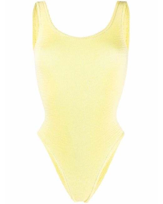 Reina Olga Ribbed High-leg Swimsuit in Yellow - Lyst