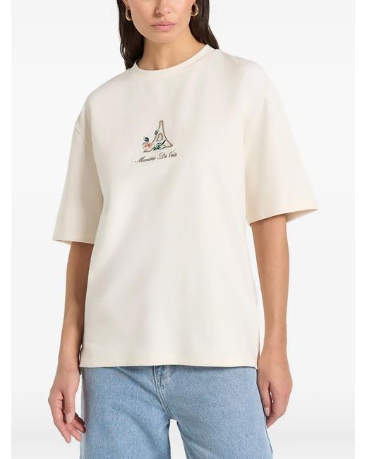 Manière De Voir White Ts008 Floral Eiffel Cotton T-Shirt