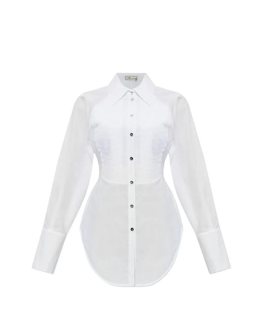 Blumarine White Pleated Button Shirt