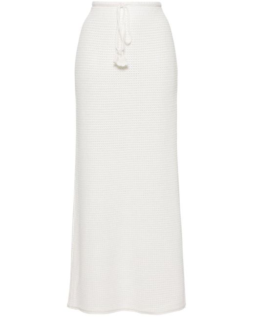 Self-Portrait White Sequinned Pointelle-knit Maxi Skirt