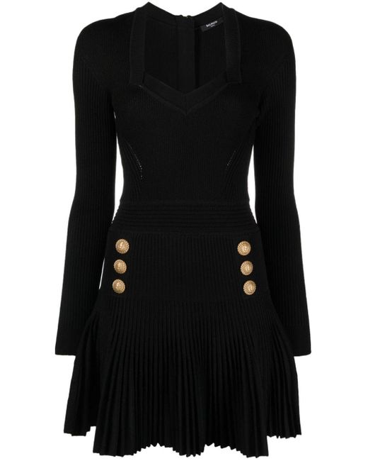 Mini vestido de punto de manga larga Balmain de color Black