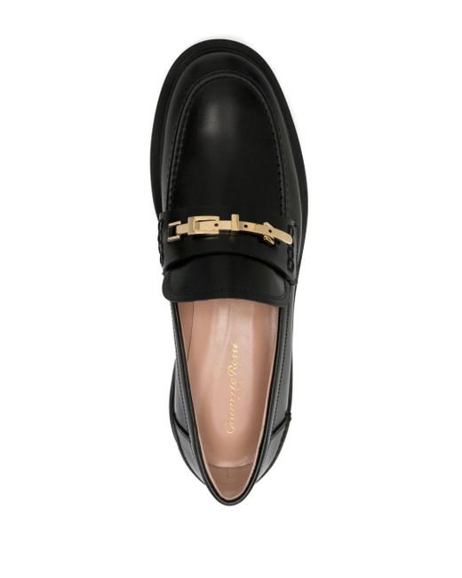 Gianvito Rossi Black Buckle-detail Leather Loafers