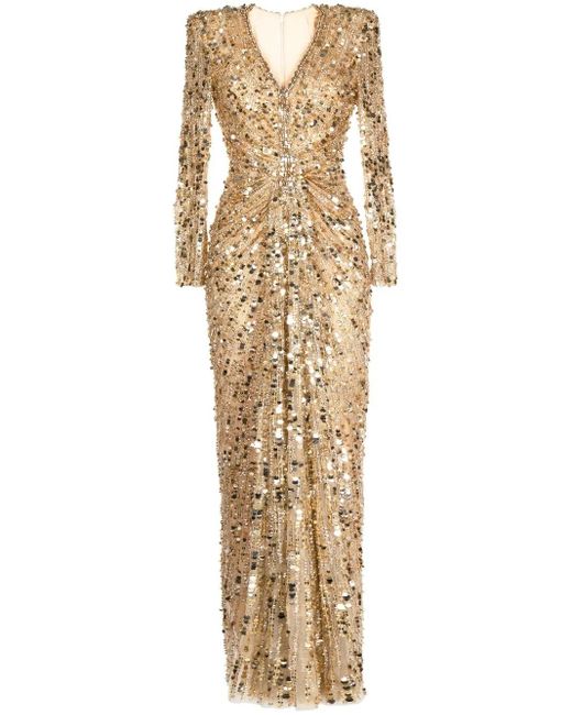 Jenny Packham Natural Gazelle Sequin-Embellished Gown