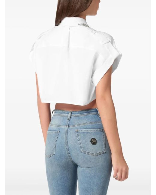 Philipp Plein Cropped Blouse in het White