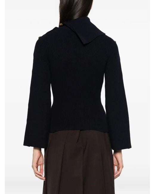 Elisabetta Franchi Black Button-Embellished Ribbed-Knit Sweater