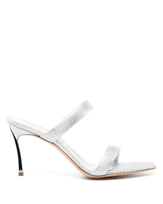 Casadei White 100mm Metallic-effect Leather Sandals