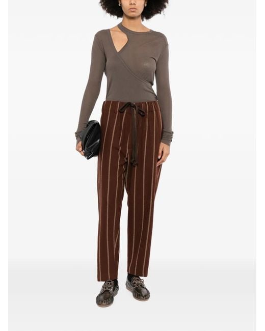 Uma Wang Brown Stripe-Pattern Drawstring Trousers