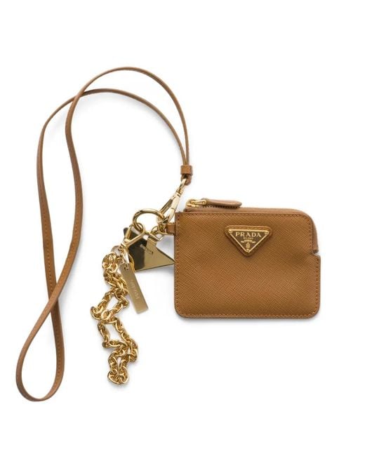 Prada Metallic Triangle-Logo Leather Card Holder