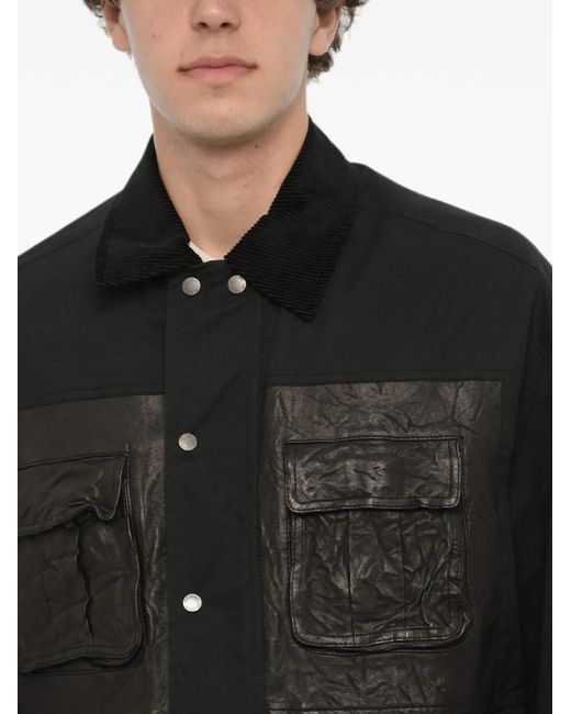 Neil Barrett Black Leather-Panelled Ribbed-Collar Shirt Jacket for men