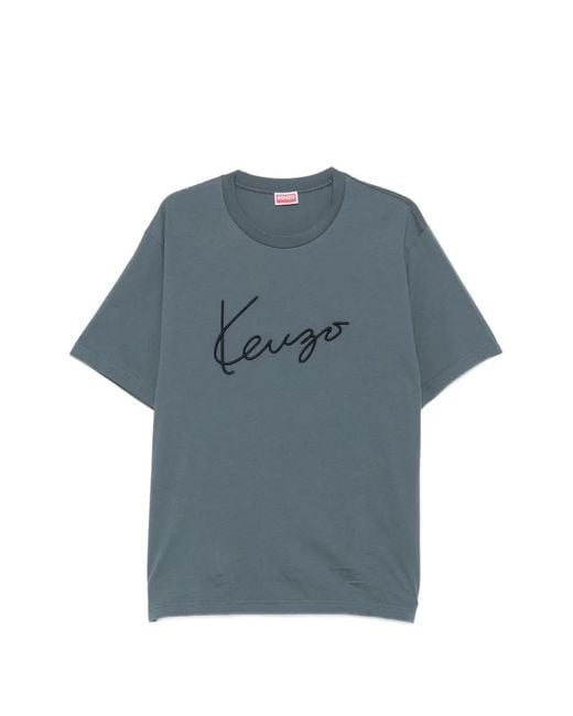 KENZO Blue Logo-Embroidered T-Shirt for men