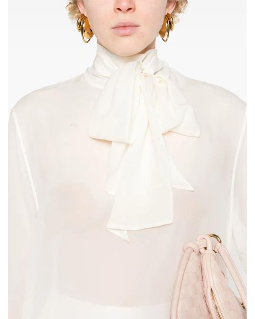 Fabiana Filippi White Tied-Neck Sheer Blouse