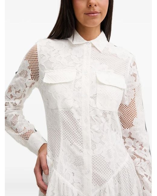 Bardot White Agatha Lace-Panelled Maxi Shirt Dress