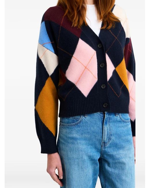 Pringle of Scotland Blue Argyle Buttoned Cardigan