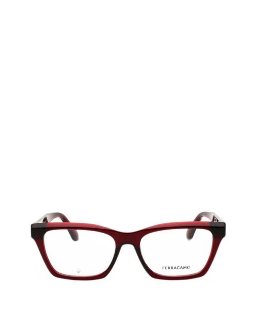 Ferragamo Red Rectangle-Frame Glasses