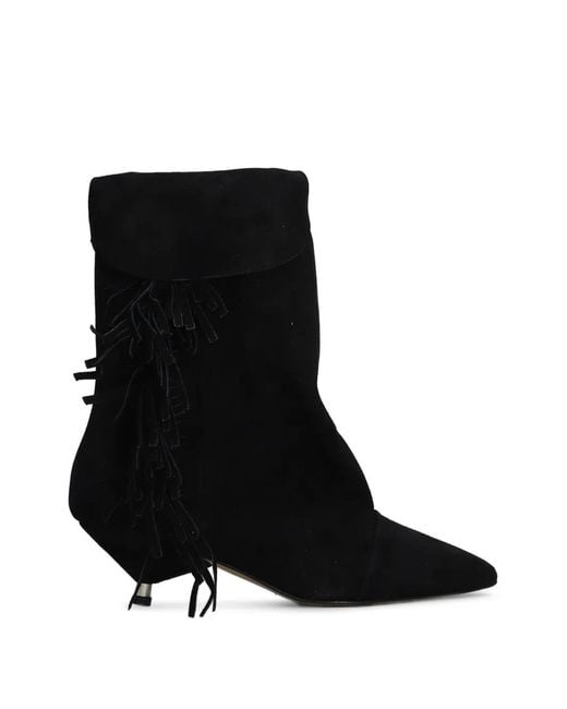 GISÉL MOIRÉ Black Ariana Fringe-Detail Ankle Boots