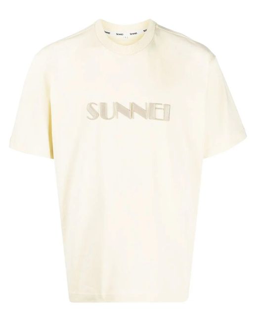 Sunnei Natural Embroidered-Logo Cotton T-Shirt for men